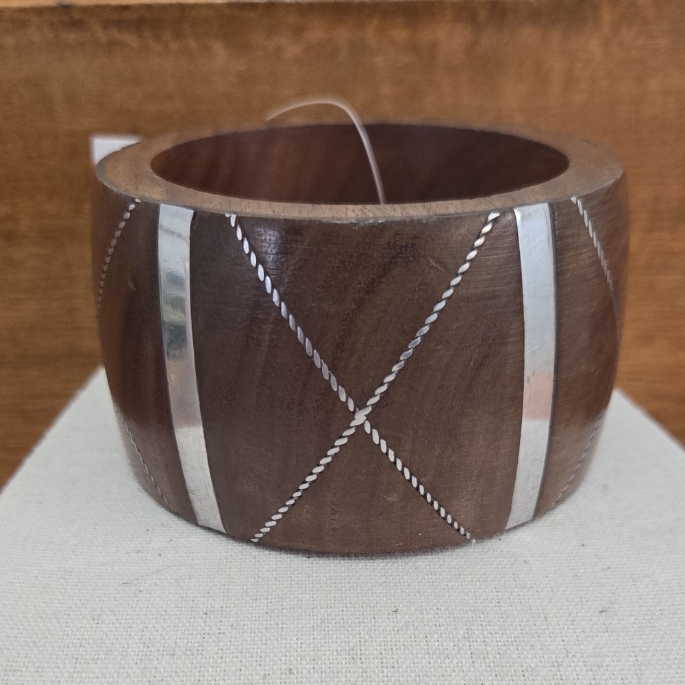 NWT Wood Bangle Bracelet With Silver Banding
